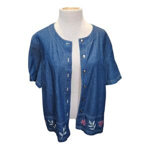 Koret City Blues Denim Short Sleeved Jacket Top Womens Size 16 Button Up